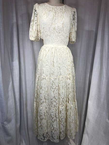 la boudoir miami vintage 1970s beige lace cut-out peasant praire dress (2)