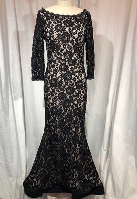 la boudoir miami vintage inspired 90s black lace illusion off shoulder mermaid dress (3)