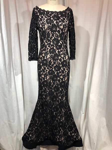 la boudoir miami vintage inspired 90s black lace illusion off shoulder mermaid dress (3)