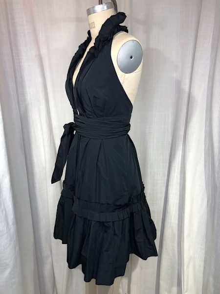 la boudoir miami vintage inspired 1950s black taffeta BCBG pleated halter dress (1)