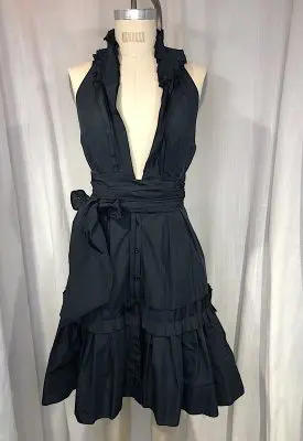 la boudoir miami vintage inspired 1950s black taffeta BCBG pleated halter dress (1)