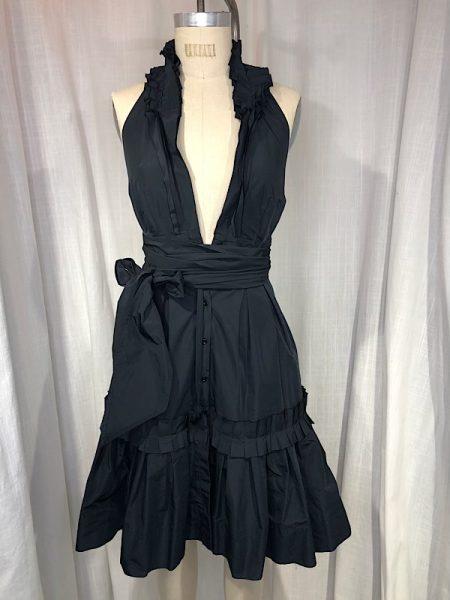 la boudoir miami vintage inspired 1950s black taffeta BCBG pleated halter dress (1)