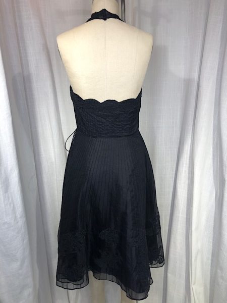 la boudoir miami vintage inspired 1950s jill stuart black lace and pleated tuxedo halter dress (1)